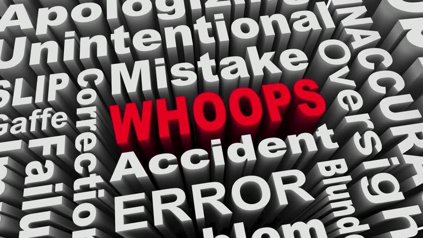 Whoops Mistake Error Words Bloopers Blunders Problems Text 3d Animation