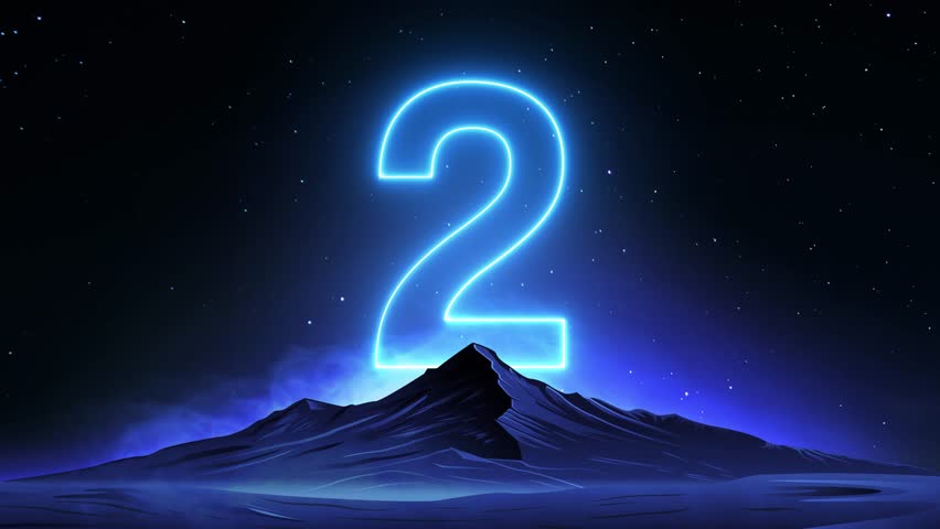 Number Two Neon Glow Animation - Futuristic Countdown for Tech Events and Yearly Celebrations