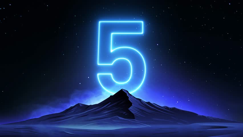 Number Five Neon Glow Animation - Futuristic Countdown for Tech Events and Yearly Celebrations