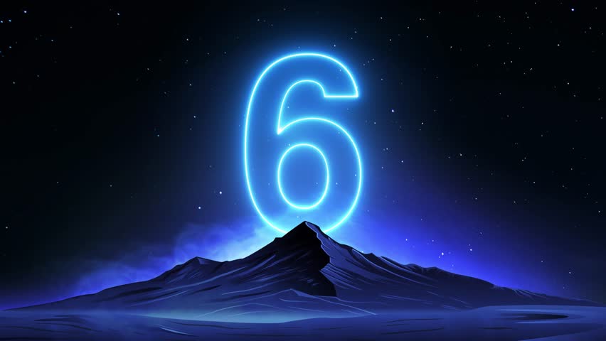 Number Six Neon Glow Animation - Futuristic Countdown for Tech Events and Yearly Celebrations