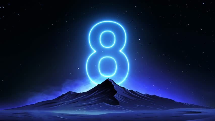 Number Eight Neon Glow Animation - Futuristic Countdown for Tech Events and Yearly Celebrations