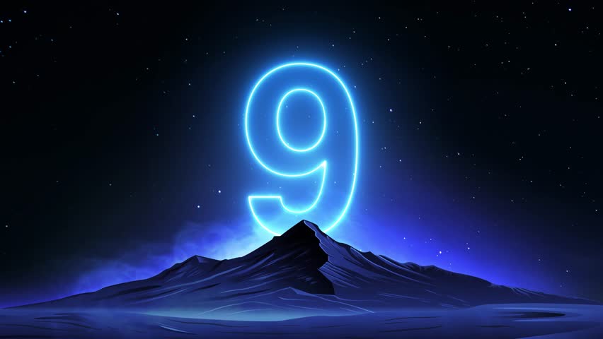 Number Nine Neon Glow Animation -Futuristic Countdown for Tech Events and Yearly Celebrations