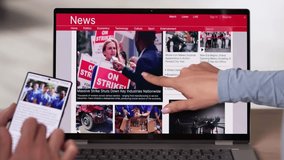 Watching News On Screen. Reading Newspaper Website On Laptop - Powered by Shutterstock - Get 15% off with code: PIKWIZARD15