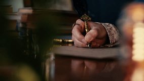 woman with a quill pen and ink. A girl dips a quill pen into ink and writes. A young woman writes a letter with a fountain pen. - Powered by Shutterstock - Get 15% off with code: PIKWIZARD15