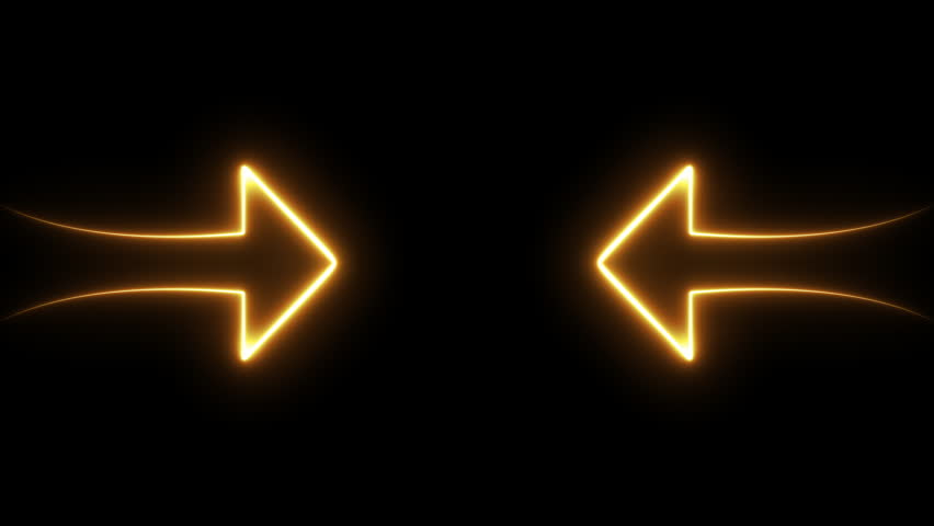 Neon arrows symbol on black background. Animation of seamless loop.