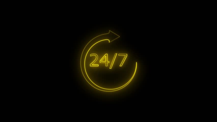 Clock icon isolated on black background Time, clock icon. Time and watch, timer, clock symbol. V_54. Black background.