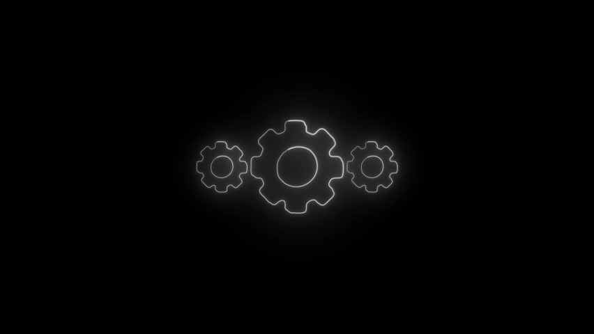 Cogwheel arrow neon sign. Bright glowing symbol on a black background. sharing data Icon neon style