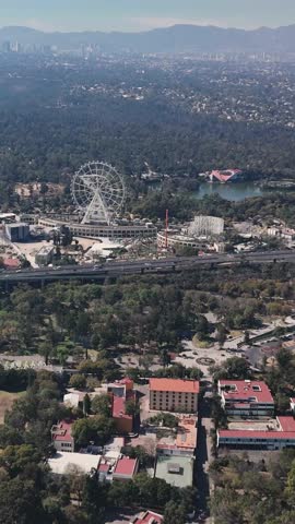 Vertical aerial footage of first section of Chapultepec Park, Mexico City