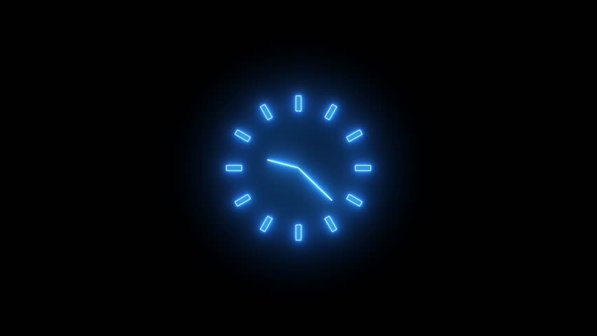 Neon Clocks on dark backgrounds with copy space. LED Neon clocks and timer concept. Neon light glowing clock. time 2 o clock.