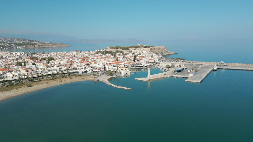 Rethymno Old Town Greek Island Of Crete Drone Track In Day 4K 60FPS