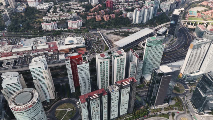 Aerial views of the modern area of Santa Fe, CDMX