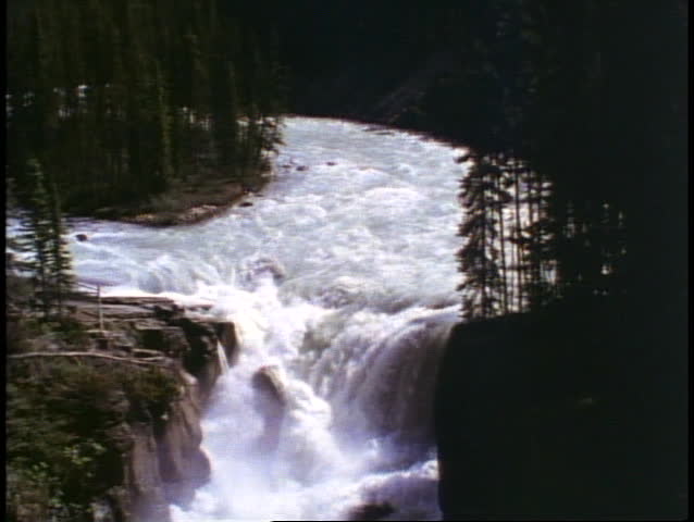 Jasper National Park, Alberta, Canada, waterfall in mountains, cascading
