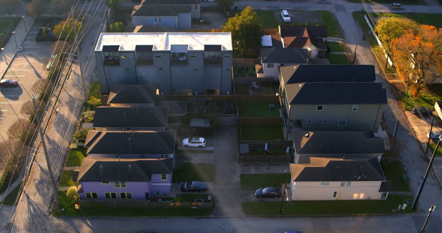 Drone view of homes in the historic Freedmen Town area of Houston, Texas Forth Ward