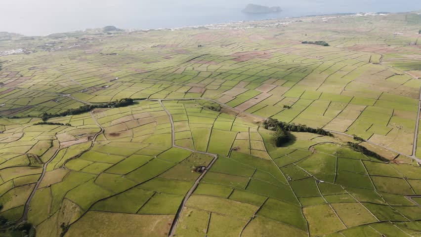landscape of Terceira Island in azores and Ilheus das Cabras, Goats islets.