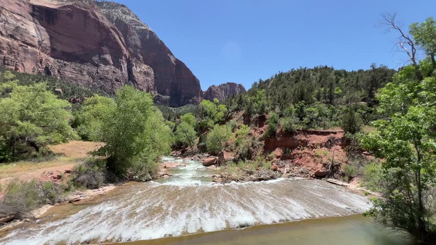 River crossing along a hiking trail in Zion. 4K