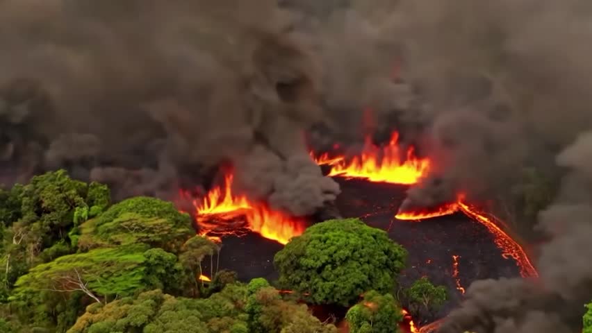 Amazon rain forest in burning in a huge wildfire