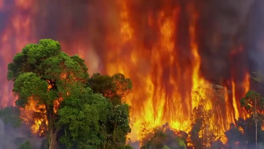 Amazon rain forest in burning in a huge wildfire