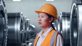 Close Up Side View Of Asian Female Engineer With Safety Helmet Pray For Something While Standing In Metal Factory - Powered by Shutterstock - Get 15% off with code: PIKWIZARD15