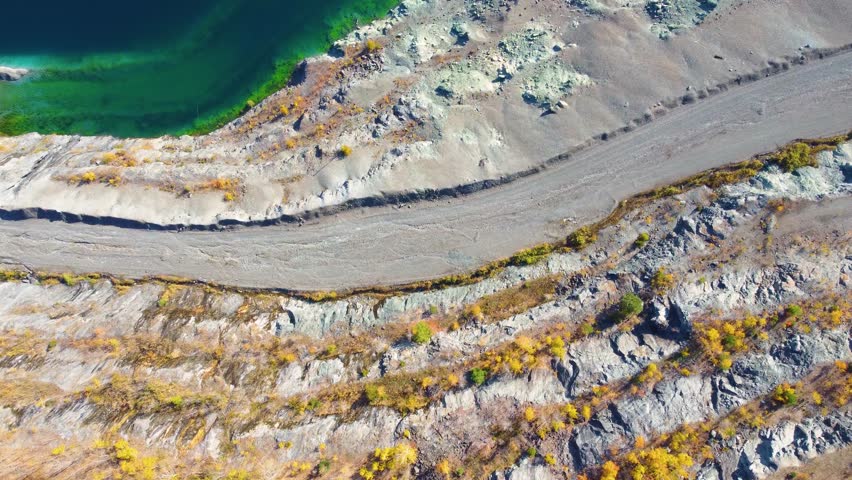 Abandoned landscape of Black Lake cliff in Thetford Mines seen from above