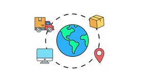 global delivery concept animation. 4K motion animation. video contains delivery car, pc, delivery box, globe and map pin - Powered by Shutterstock - Get 15% off with code: PIKWIZARD15