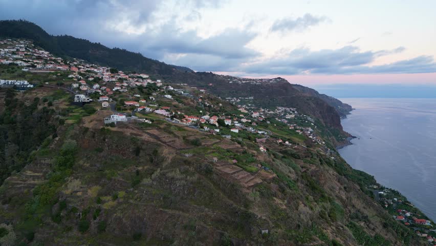 Aerial view of a cliff near Calheta, a municipality on the southwest coast of the Portuguese island of Madeira