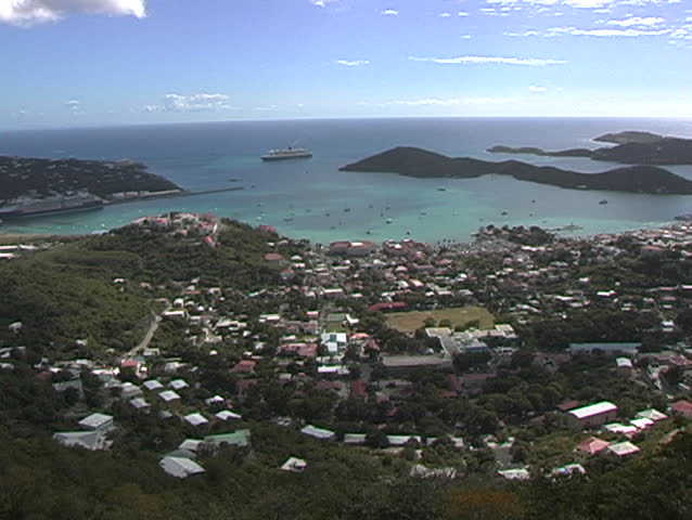 St. Thomas, The Virgin Islands, high view out of city and harbor