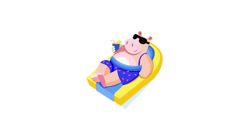 Chilling hippo character animated illustration in flat style 
