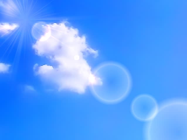 Animated clouds with sun and lens flare,time lapse