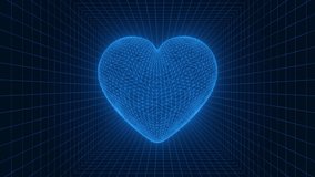 Rotating Futuristic Heart: Glowing Blue Neon Wireframe over 3D Grid Background - Powered by Shutterstock - Get 15% off with code: PIKWIZARD15