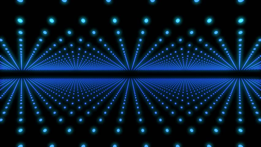 Blue grid with neon dots in cyberspace, parallax motion background, 3d abstract organized and wireless connected points in space with infinite motion loop