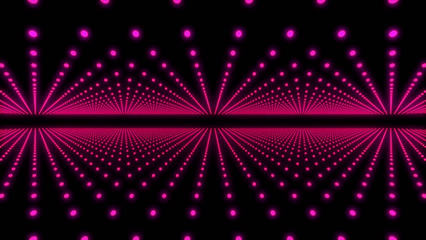 Pink grid with neon dots in cyberspace, parallax motion background, 3d abstract organized and wireless connected points in space with infinite motion loop