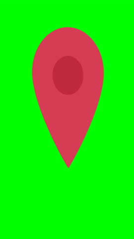 Animation of a red pin map appearing out of a hole, bouncing, then disappearing into a hole that closes on a green background with alpha channel (flat design)