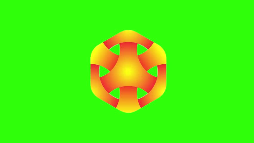 Vibrant Hexagonal Abstract Art with Yellow and Orange Gradient Type 3D Logo Smooth Rotating Animation On the Green Screen, Chroma Key Background