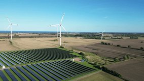 Wind and solar park turbine renewable energy power photovoltaic aerial view photo at the Baltic Sea near Heiligenhafen, Germany - Powered by Shutterstock - Get 15% off with code: PIKWIZARD15