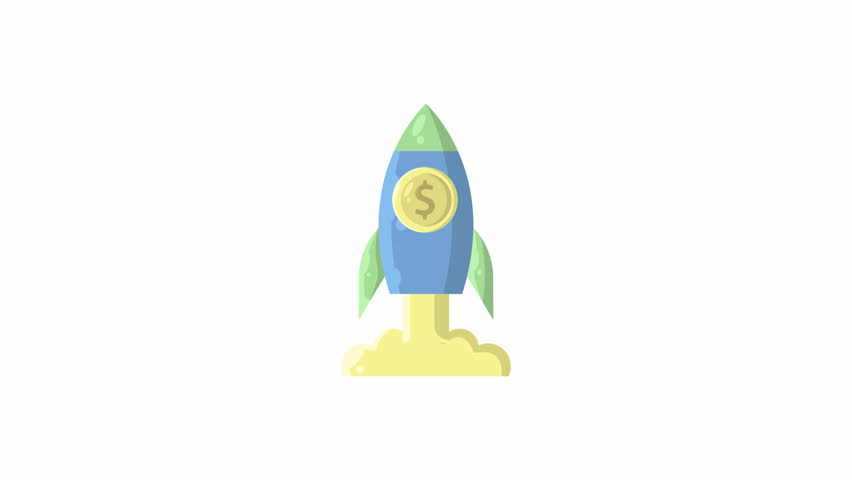 rocket launch icon animation loop motion graphic video design, simple rocket take off animated icon of rocket for business element