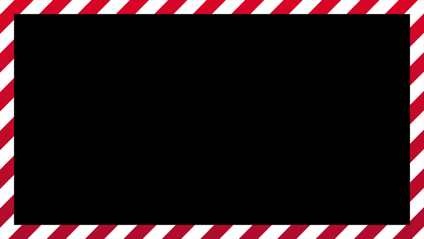 Warning frame animation with red and white diagonal stripes. Red and white border danger sign. Tape frame caution. Transparent background with alpha channel