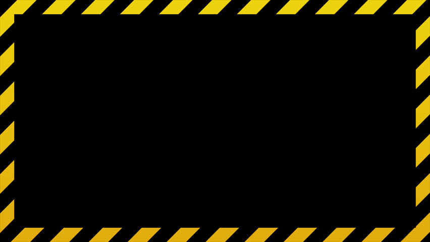 Warning frame animation with yellow and black diagonal stripes. Yellow and black border danger sign. Tape frame caution. Transparent background with alpha channel