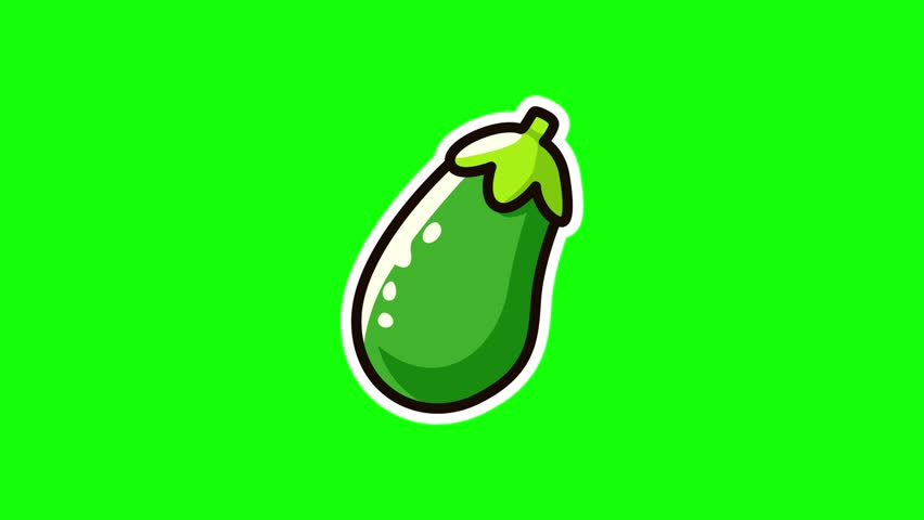 Adorable green zucchini illustration in a playful cartoon style, animated seamlessly on a green screen background. Ideal for creative projects or healthy food themes.