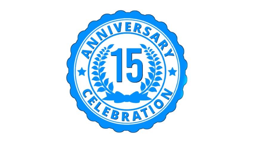 15 years anniversary celebration badge, 15th anniversary logo animation high quality.