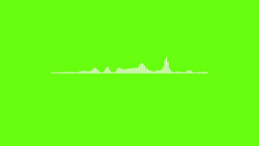 Sound wave animation with black bars background, Audio spectrum simulation on green screen background. Audio waveform, sound spectrum. Clean design audio wave form visualization.