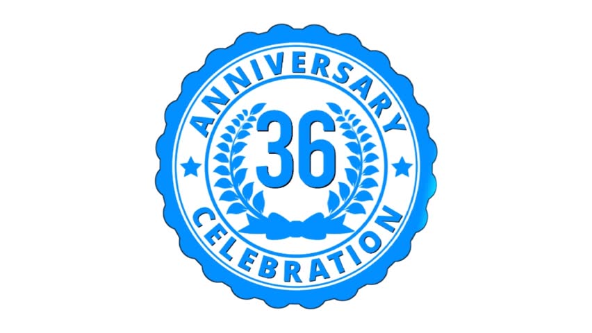 36 years anniversary celebration badge, 36th anniversary logo animation high quality.