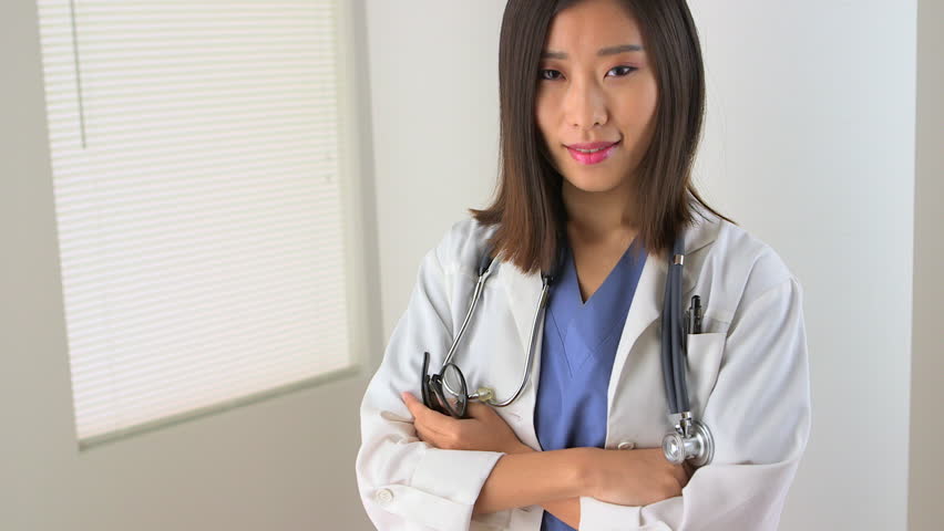 Messy skinny asian doctor