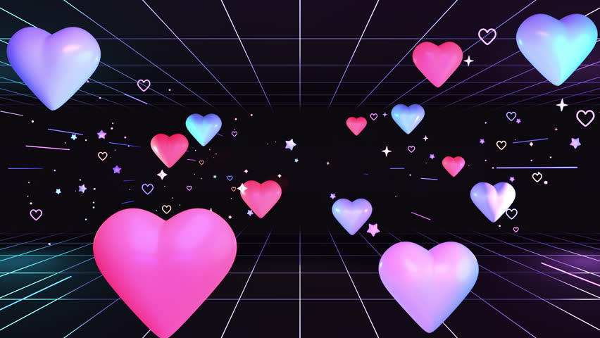 Looped passing through hearts and stars in grid space animation.