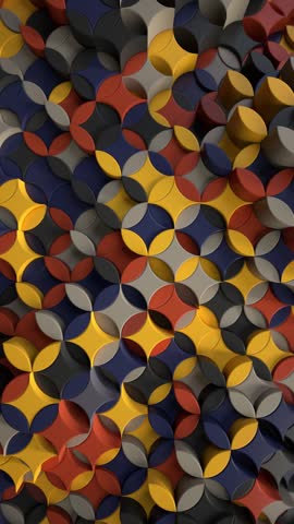 Colorful 3D geometric bauhaus pattern waving surface motion background. Perfect loop.