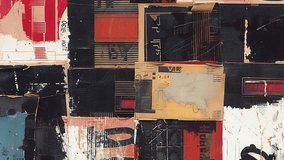 Mixed-media collage-inspired grunge background with warm beige, red, and black tones, distressed textures, overlays, scratches, and abstract poster aesthetic - Powered by Shutterstock - Get 15% off with code: PIKWIZARD15