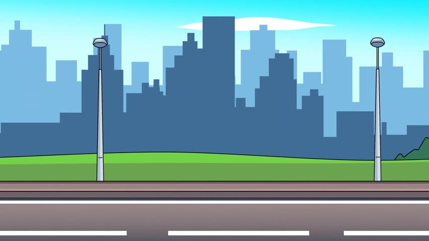 2d animation of a road with a side view and parallax effect.