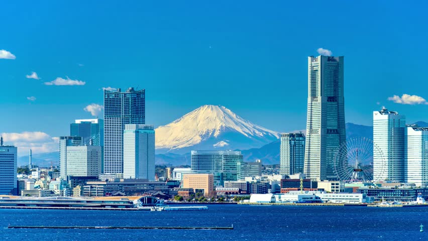 Spectacular view of Mt. Fuji and Yokohama Minato Mirai time lapse 2025