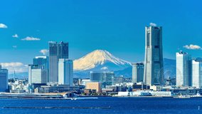 Spectacular view of Mt. Fuji and Yokohama Minato Mirai time lapse 2025 - Powered by Shutterstock - Get 15% off with code: PIKWIZARD15