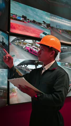 An inspector is checking the office's CCTV system to see if it is working efficiently and to standard.