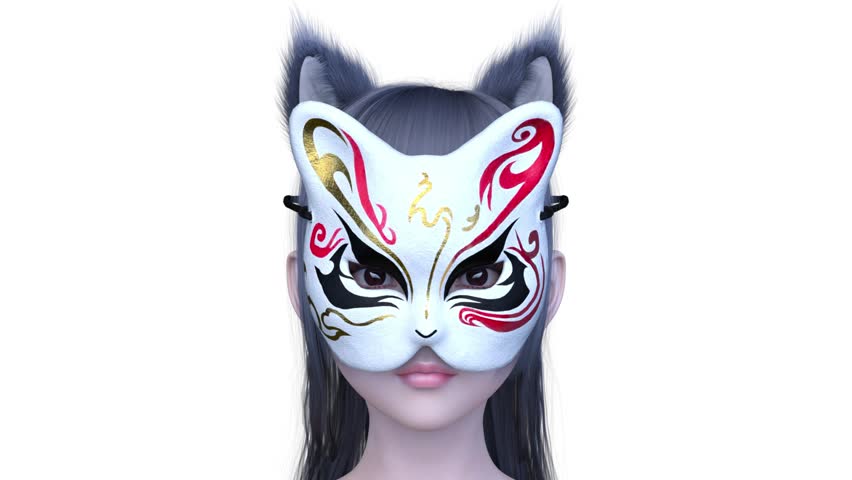 3D rendering of a woman with cat mask